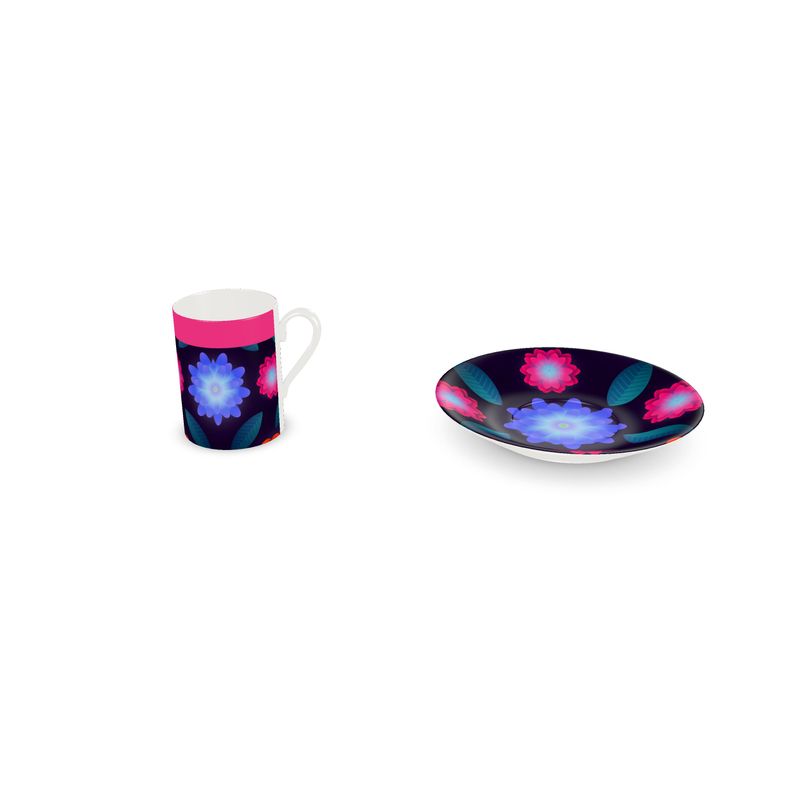 Fucshia Blossom Cup and Saucer- Set of 2