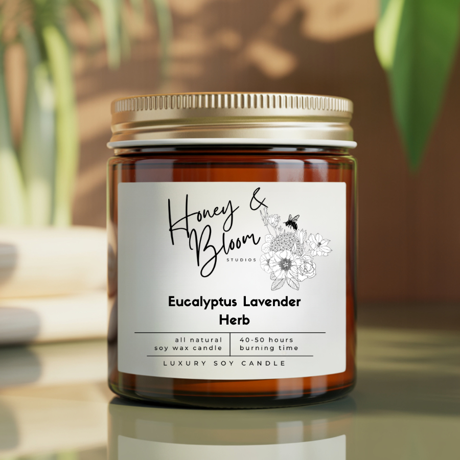 Spring Love Collection-9oz Amber Jar Candle | Brown Ambient Glass | Gold Lid