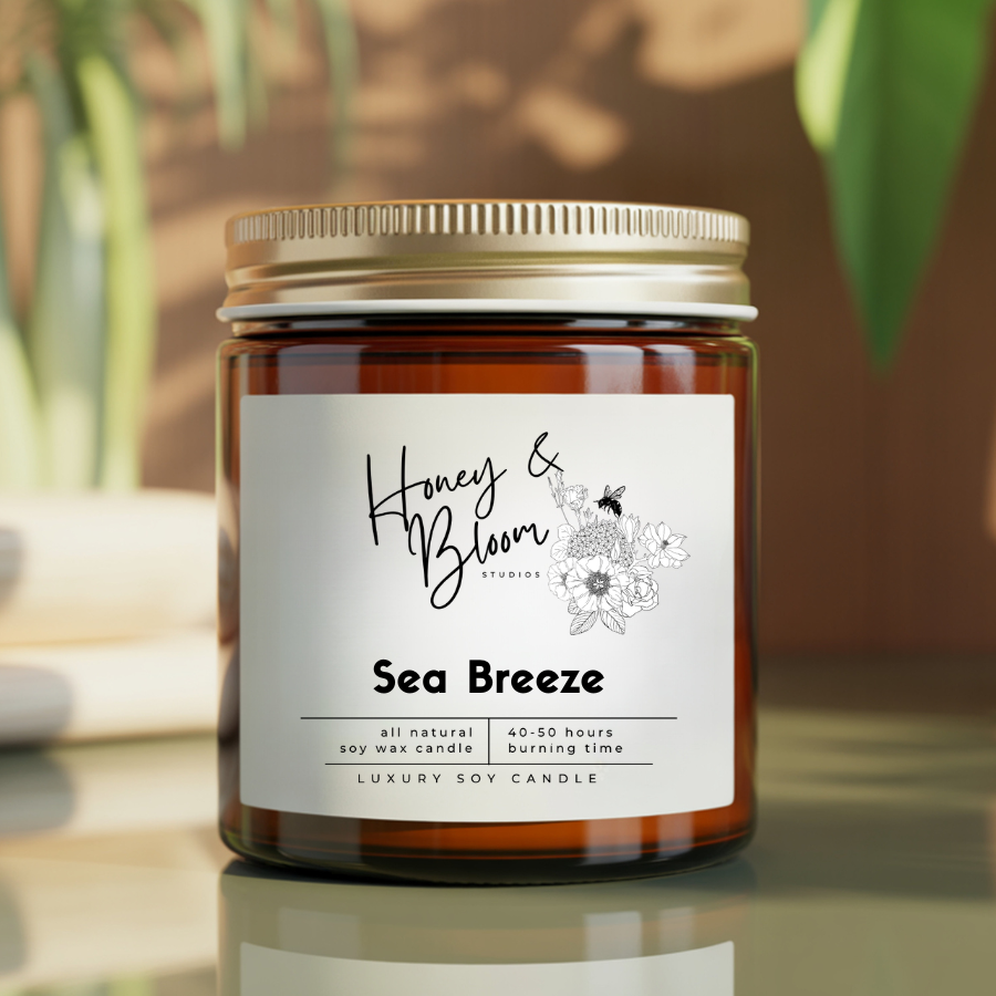 Spring Love Collection-9oz Amber Jar Candle | Brown Ambient Glass | Gold Lid